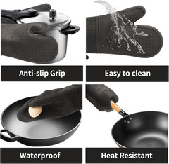 500°F Heat Resistant Silicone Oven Mitts Cotton Lining Non-Slip Kitchen Gloves