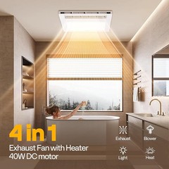 160 CFM Bathroom Exhaust Fan with LED Light, 1800W PTC Heater & Humidity Sensor