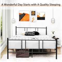 Full Size Platform Bed Frame Heavy Duty Bedroom With High Headboard & Footboard