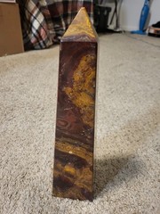 VTG 6.3lbs 10″ Multicolor Onyx Obelisk Solid Stone Earth Tone Sculpture Tower