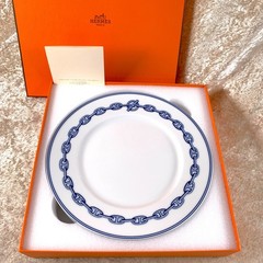 Hermes Paris Dessert Plate Chaine d’Ancre Porcelain Tableware Set of 2 with Box