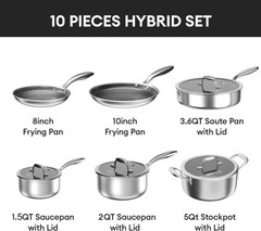 Non Stick Pots and Pans Set, 10pcs Hybrid Stainless Steel Cookware Set, Fryin…
