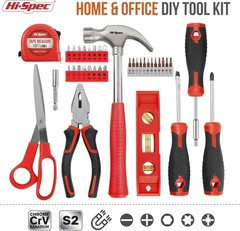 Hi-Spec Red Household Tool Kit Set with Toolbox for Home & Office Repair