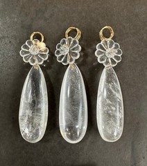 Rock Crystal Chandelier Quartz Pendants Prism Spindle Tear W/ Rosette 112mm 12pc