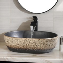 Focitland 19 Inch Stone Bathroom Sink Basin w/ Waterfall Faucet Pop-up Drain