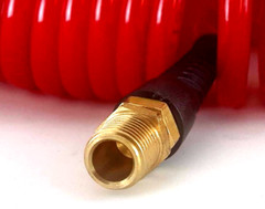 1/4″x 30 Foot RED Recoil POLYURETHANE( PU ) RECOIL AIR HOSE male SWIVEL Fittings