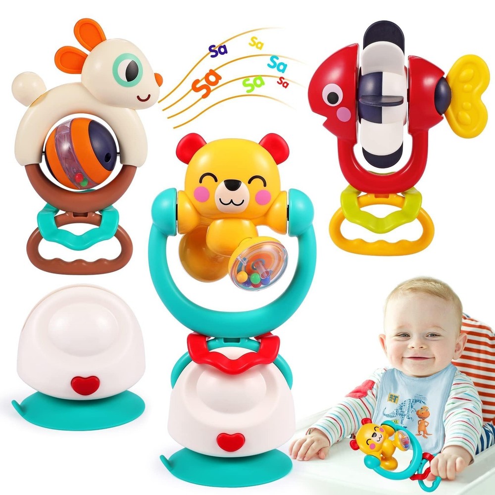 Baby Toys 6-12 Months Infant Toy Set of 3 High Chair Suction Cup Rattle Teething
