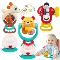 Baby Toys 6-12 Months Infant Toy Set of 3 High Chair Suction Cup Rattle Teething