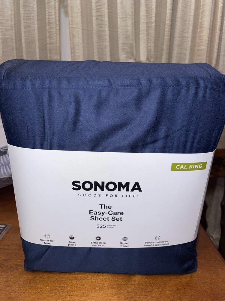 Sonoma Goods 525 Thread Count 4 Piece Cal King Easy Care Sheet Set Navy Blue New