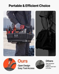 VEVOR Tool Bag 16.1 In 33-Pocket Open Top Tool Tote Electrical Toolbox with Base