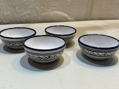 Le Souk Tunisia Handpainted Blue & White Ceramic Bowls – Set of 4 – Imperfect