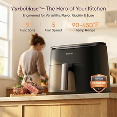 6Qt 9-in-1 TurboBlaze Air Fryer Ceramic Coating 90°-450°F Precise Heating