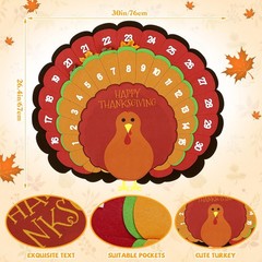 Thanksgiving Advent Countdown Calendar 30 Inch Fall Turkey Wall Decor 30 Days…