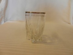 Vintage 3.25″ Tall Clear Shot Glass With Gold Rim Star Footed Engraved Details