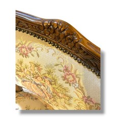 Vintage French Provincial Armchair Louis XV Style Tapestry Fauteuil Carved Wood