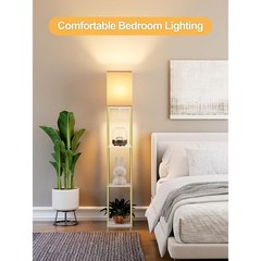 Tall Open Top Floor Lamp W/ 3 Color Temperature Bulb & Storage Shelves New