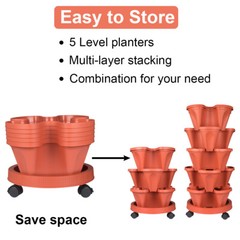 Vertical Planter 3-7 Tier Stackable Planters w/ Wheels & Tools Garden Tower Pot