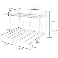 Twin Over Twin & Twin Triple Bunk Bed Platform Bed Frames For Kids Teens Adults