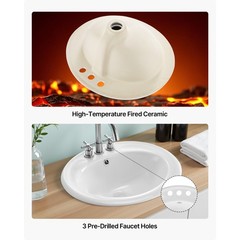 Uimoso Semi-Recessed Bathroom Sink Drop-In Undermount Sink 19 x 16.7in Ceramic