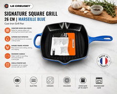 Le Creuset Signature Square Skillet Grill — 10.25″ (26 cm) | Marseille / Blue