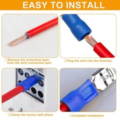 200 Pcs Female AWG16-14 Blue Quick Disconnects, 1/4″ Electrical Crimp Terminal