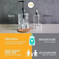 37oz Glass Mouthwash Dispenser Pump with Reusable Cup – Bathroom & Kitchen Holde