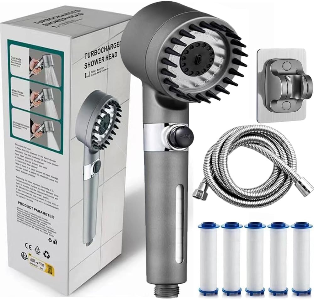 High Pressure Shower Head, Handheld shower head with 5 Filters,1.5m hose