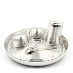 999 Pure Silver 9.0 Inch Hallmarked Indian Thali Youth Dinner Set – Set#02
