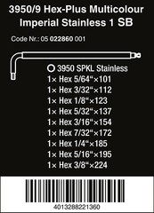 Wera 3950/9 Hex-Plus Multicolor Stainless 1 L-Key Set SAE 05022860001