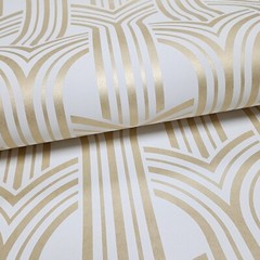 Broadway Arches arthouse trellis lines white yellow gold metallic Wallpaper roll