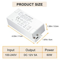 AC 110V to DC 12V 24W/60W Transformer Power Supply LED Driver Adapter Universal
