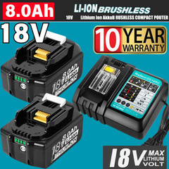 2PC BL1860B 8.0Ah Kit for Makita 18V Lithium-Ion tool Battery with Charger Combo