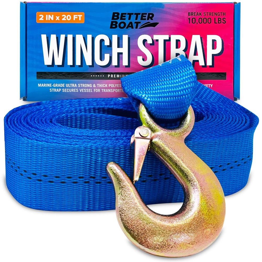 Boat Trailer Winch Strap with Hook Replacement 2″ x 20′