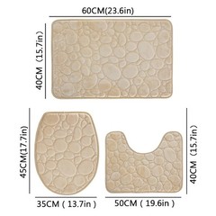 3PC Non Slip Memory Foam Bathroom Rug Set Pebble Stone Bath Mats US