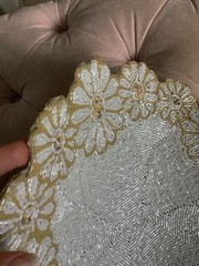 Tahari 14″ Fully Beaded White Yellow Daisy Flower Charger Placemat