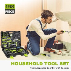 FASTPRO 198-Piece Household Tool Set,Home Repairing Tool Set with Toolbox, Green