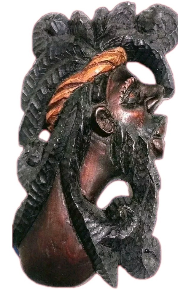Bob Marley Hand Carved Wood Mask 12.5″ Folk Art Reggae Rastafarian Decor