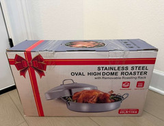 Stainless Steel Oval High Dome Roasting Pan w/ Removable Rack 25 lb 450°F