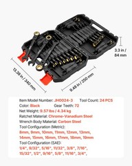 VEVOR Flex-Head Ratcheting Wrench Set Combination Wrench Set 24-Piece Black