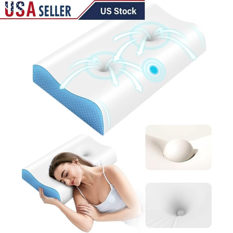 Cooling Memory Foam Pillow W/ Neck Support & Ear Pressure Relief Side Sleepers