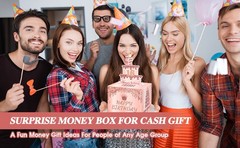 Birthday Money Pull Box for Cash with DIY Self-Adhesive Stickers for Any Age,
