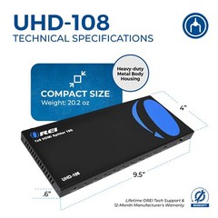 Orei 1×8 2.0 HDMI Splitter 8 Ports with Full Ultra HDCP 2.2, 4K at 60Hz(UHD-108)