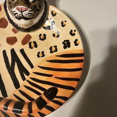 Vintage Lotus Animal Dish Tiger Decorative 3D Plate Dish 2000 Hand Wash Only