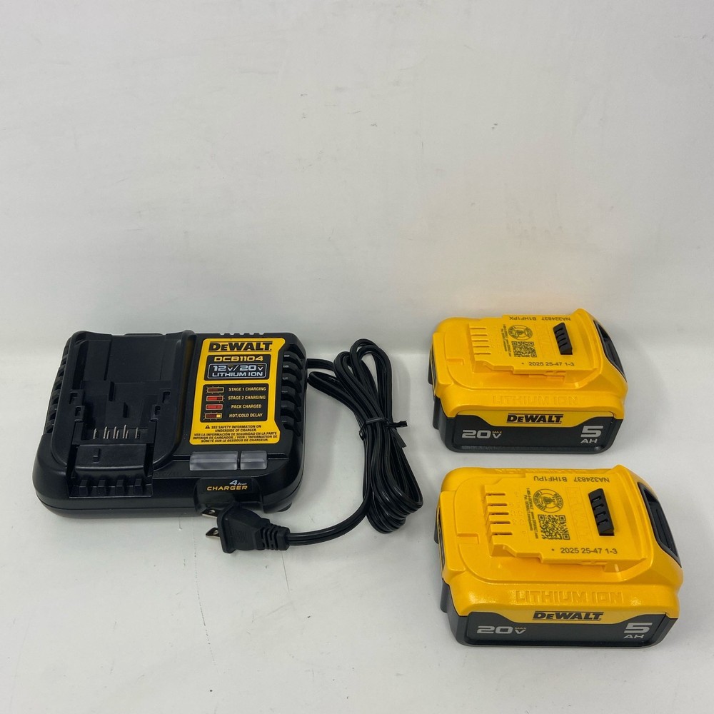 DEWALT 20V MAX 5Ah 2-Pack + DCB1104 Charger, Yellow/Black