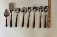 WILLIAMS SONOMA SET OF 8 Stainless Steel & Engraved Wood Kitchen Utensils 13”