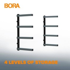 BORA 24.25 in. H x 72 in. W x 12.5 in. D Black/Gray 4-Level Garage Wall Rack