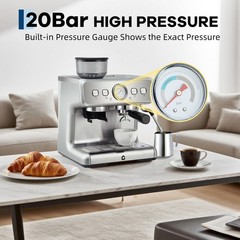 Garvee Stainless Steel Espresso Machine with Grinder & 20 Bar Pressure, 2.8L