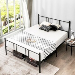 Full Size Platform Bed Frame Heavy Duty Bedroom With High Headboard & Footboard