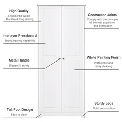 72in 2 Door Pantry Cabinet Storage Cabinet with Adjustable Shelf Kitchen Storage