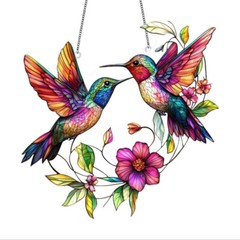 Modern Acrylic Hummingbird Catcher Stained Glass Style Window Hanging Decoration